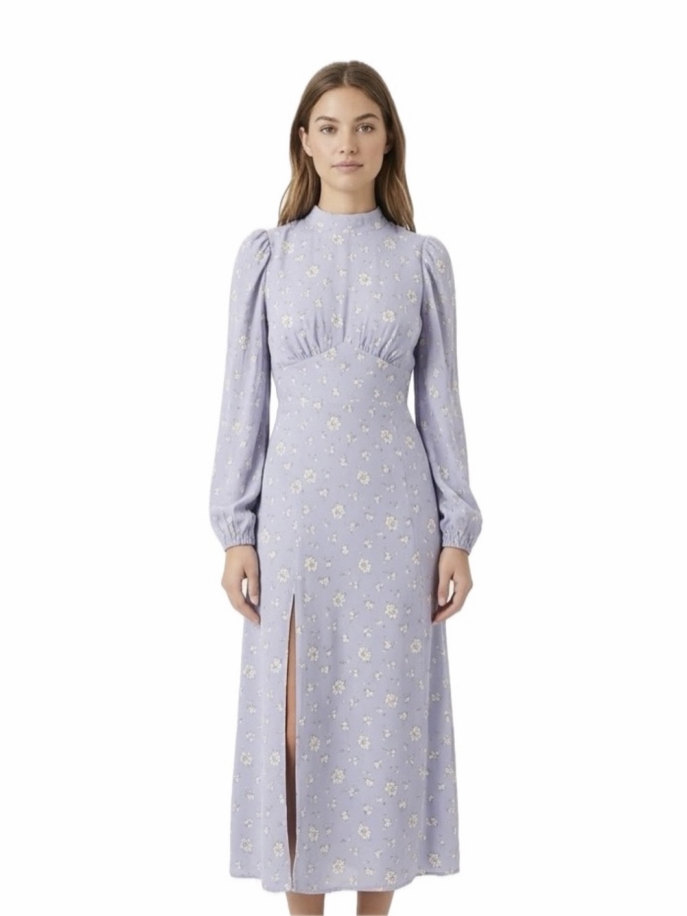FOREVER 21 WOMEN S PERIWINKLE DITSY FLORAL MIDI DRESS OPEN BACK HIGH NECK NWT